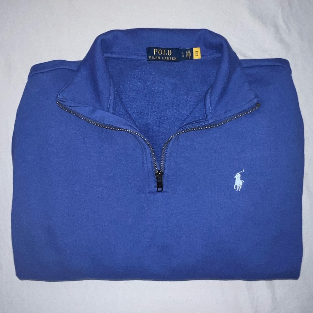 Polo by Ralph Lauren Men’s Quarter Zip Blue Sweater with Pockets